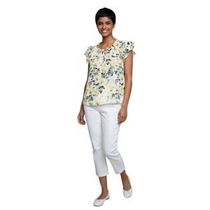 Rose & Olive Yellow Floral Ruffle Sleeve V Neck Blouse Top Cottagecore Fairy M